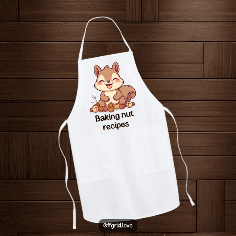 Funny Squirrel Apron: A happy squirrel with a wide grin collects nuts, making it a humorous and practical addition to kitchen wear.