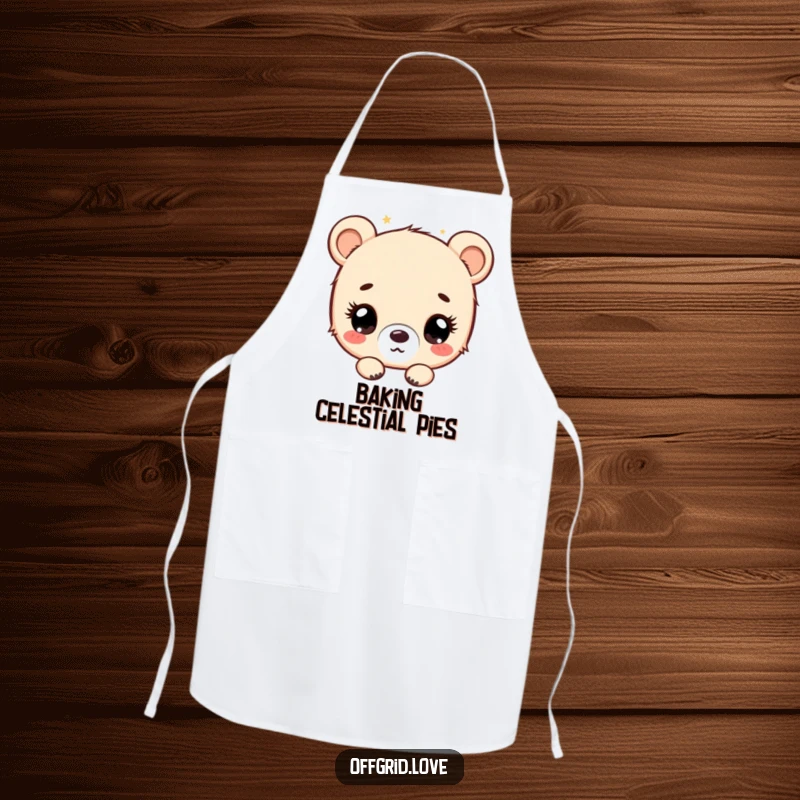 Funny bear cub looking up at stars, a humorous and practical apron for kitchen adventures.