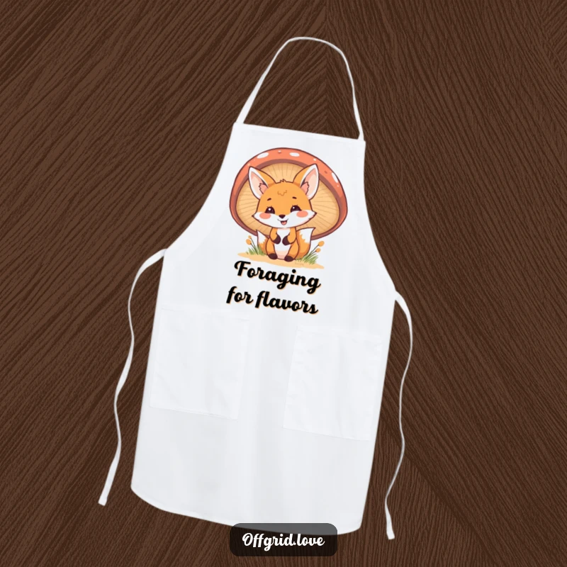 Funny Fox Apron: A cheerful fox peeks from behind a mushroom, making it a humorous and charming addition to kitchen wear.