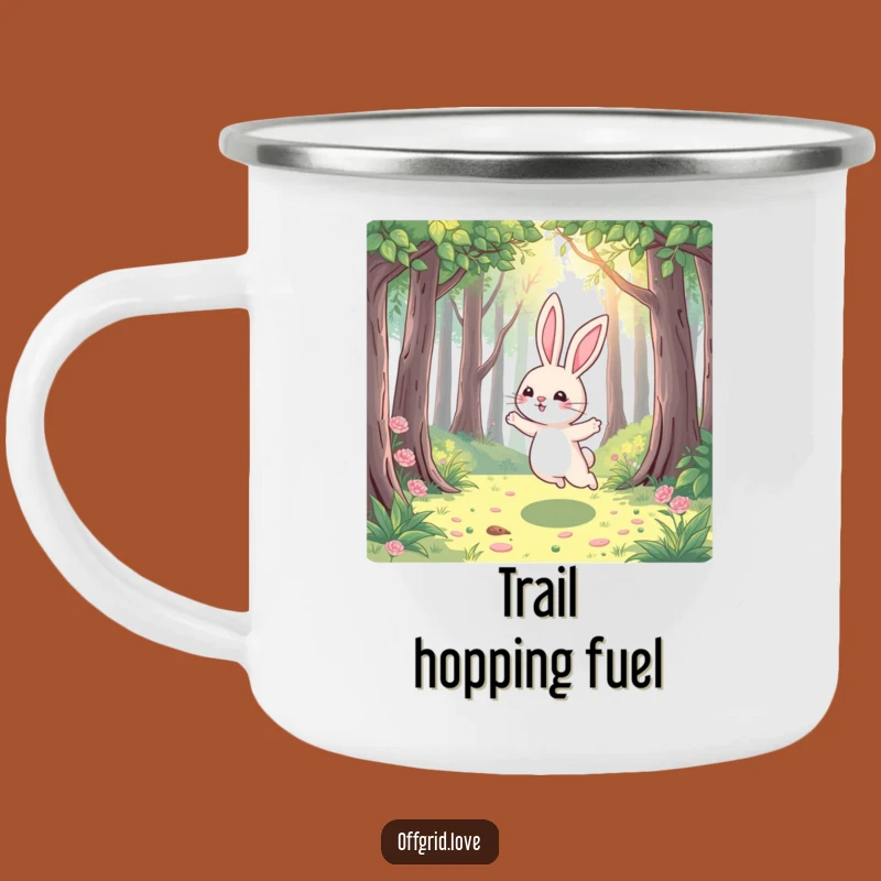 Funny Rabbit Forest Camping Mug: Joyful Hop Enamel Cup, Perfect Humorous Gift