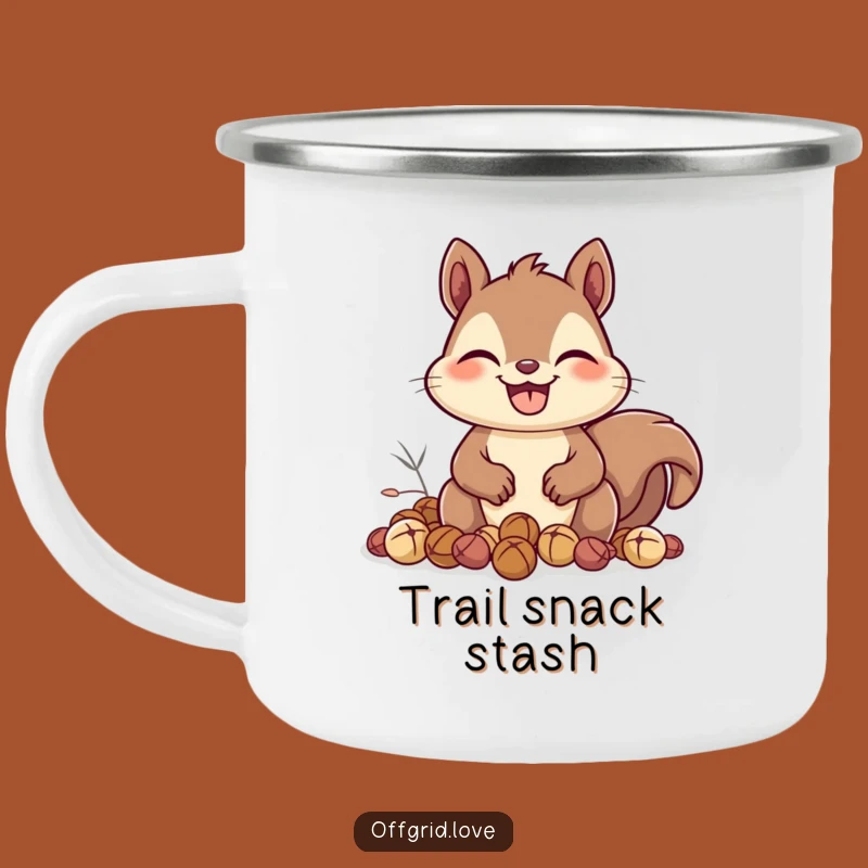Funny Squirrel Nut Camping Mug: Happy Grin Enamel Cup, Perfect Humorous Gift