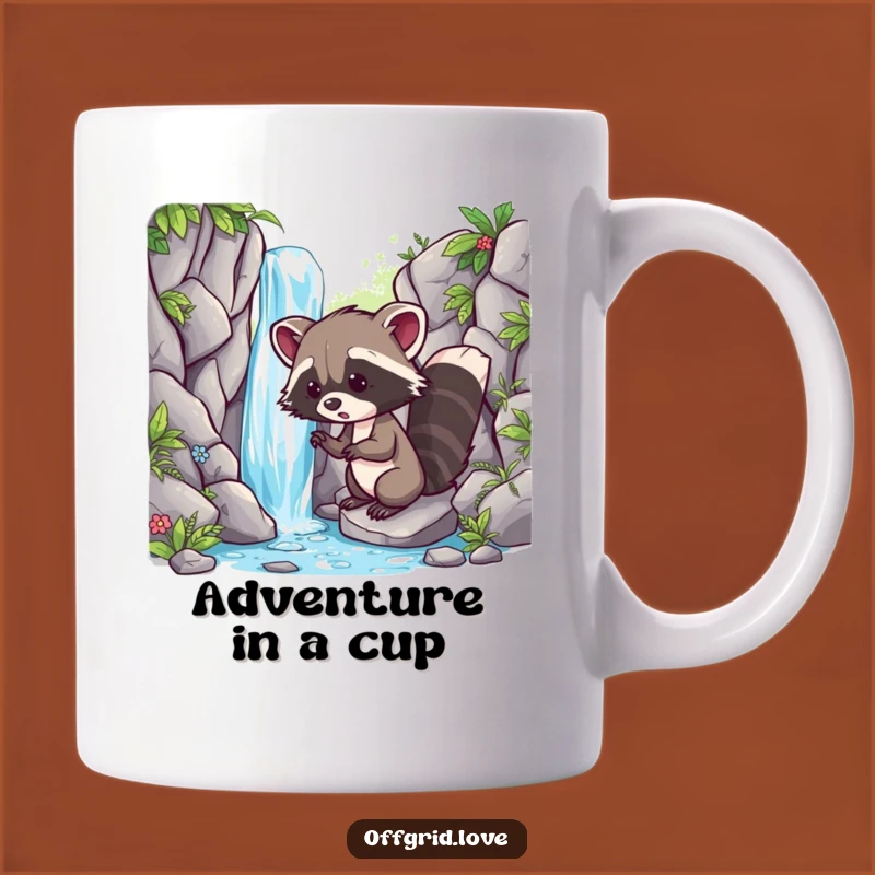 Funny Racoon Waterfall Mug: Playful Discovery Coffee Cup, Perfect Humorous Gift