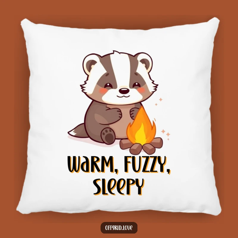 Funny Badger Campfire Pillow: Soft & Cozy Accent Cushion, Perfect Humorous Gift