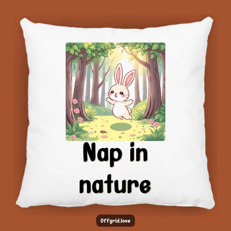 Funny Rabbit Forest Pillow: Joyful Hop Comfort, Perfect Nature Decor Gift