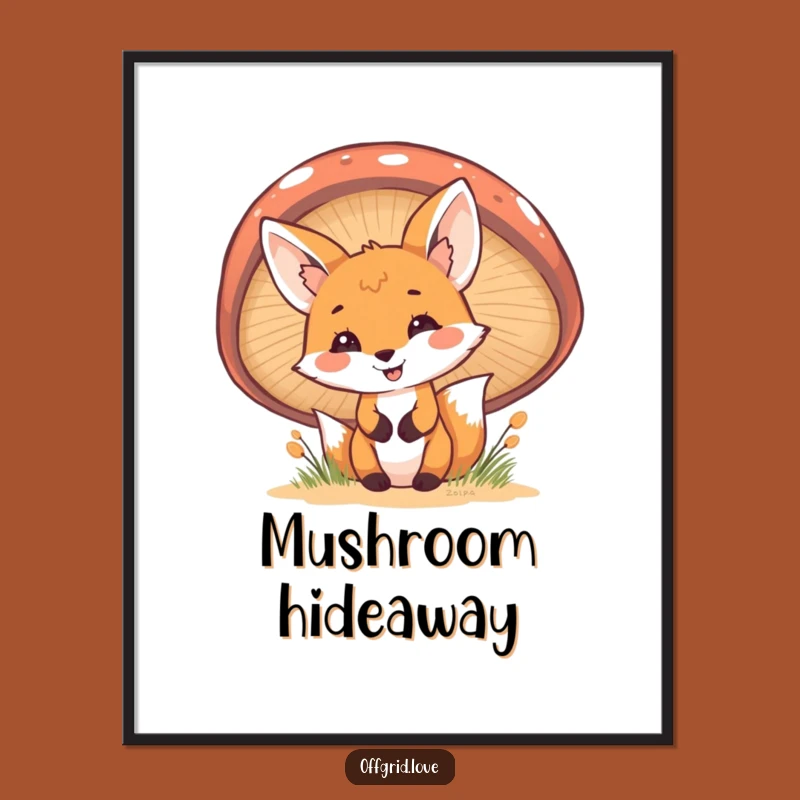 Funny Fox Mushroom Digital Art: Cheerful Peek Print, Perfect Humorous Decor Gift