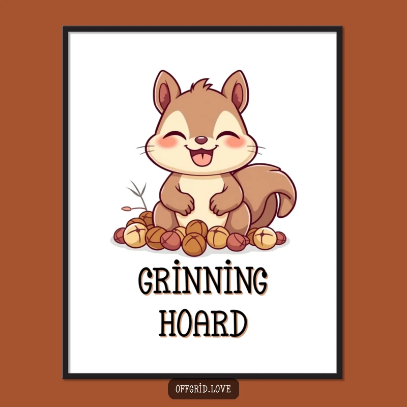 Funny Squirrel Nut Digital Art: Happy Grin Print, Perfect Humorous Decor Gift