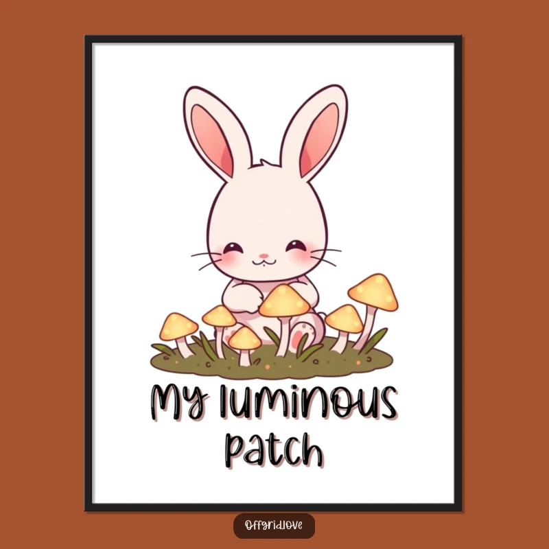 Funny Rabbit Mushroom Garden Digital Print: Magical Art, Instant Funny Gift Download