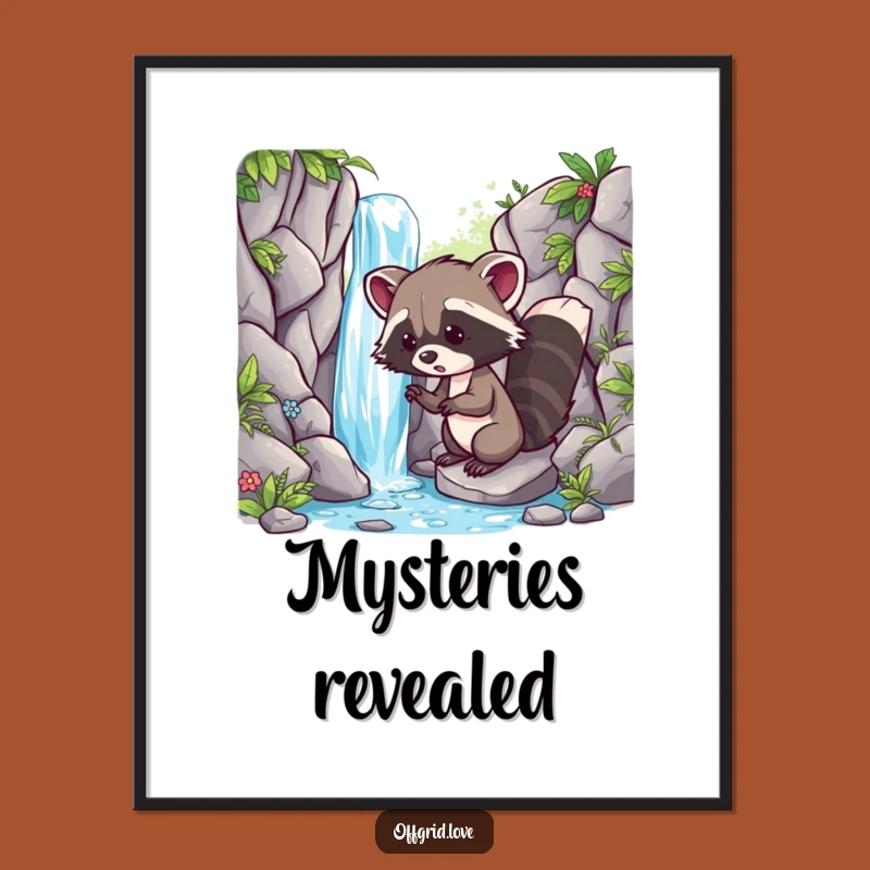 Funny Racoon Waterfall Digital Art: Adventure Print, Perfect Humorous Gift Download