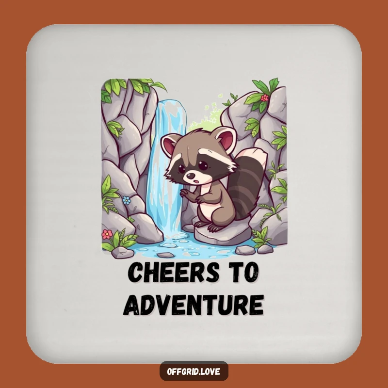 Funny Racoon Waterfall Coaster: Adventure Surface Protection, Perfect Humorous Gift