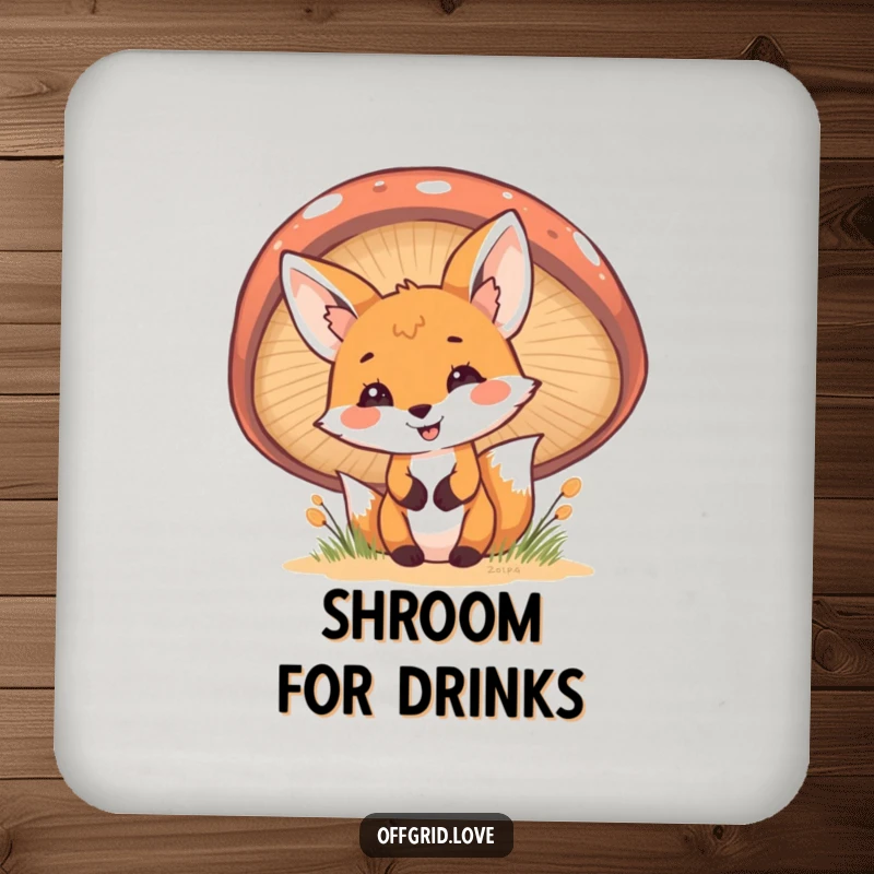 Funny Fox Coaster: A cheerful fox peeks from behind a mushroom, offering humorous protection for your tables.