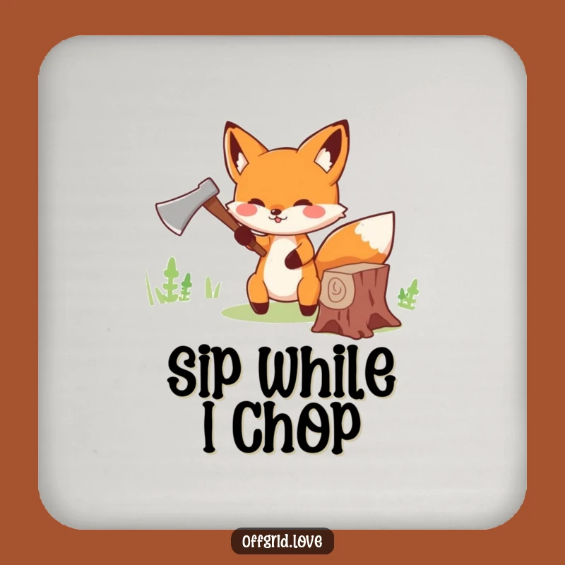 Funny Fox Wood Chopping Coaster Set: Rustic Protection, Perfect Funny Gift