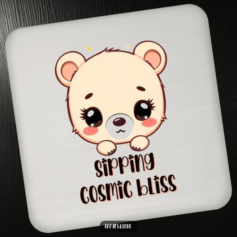 Funny bear cub gazing at stars, humorous coasters ideal for protecting surfaces.
