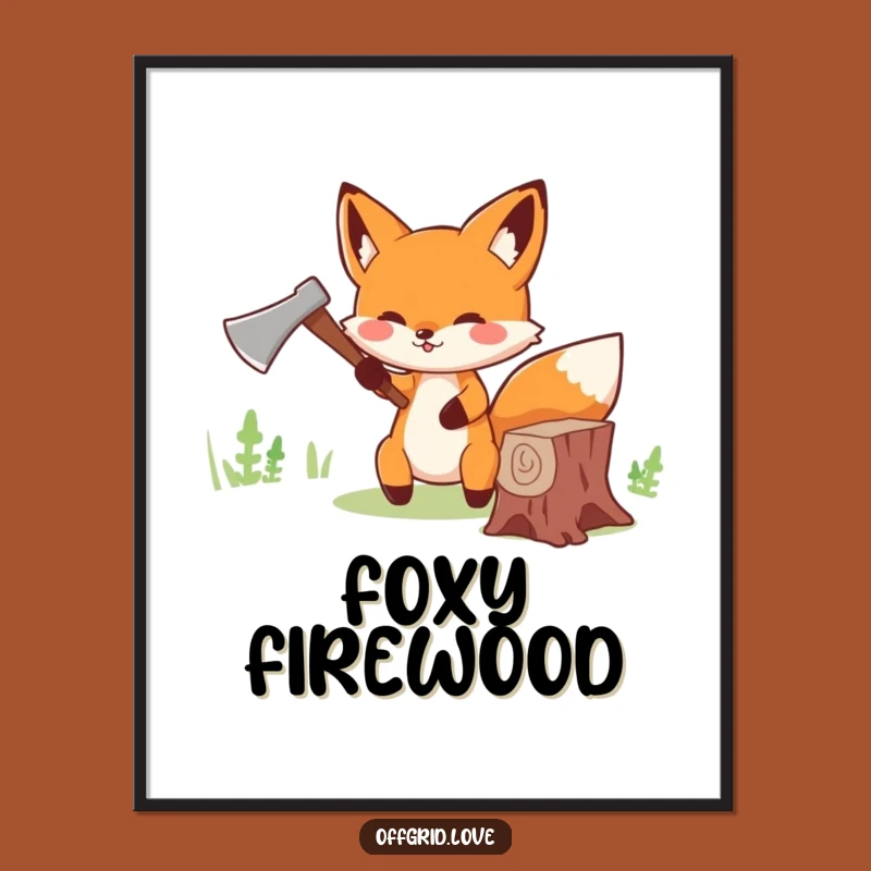 Funny Fox Wood Chopping Art Poster: Tiny Axe Power, Dynamic Funny Gift
