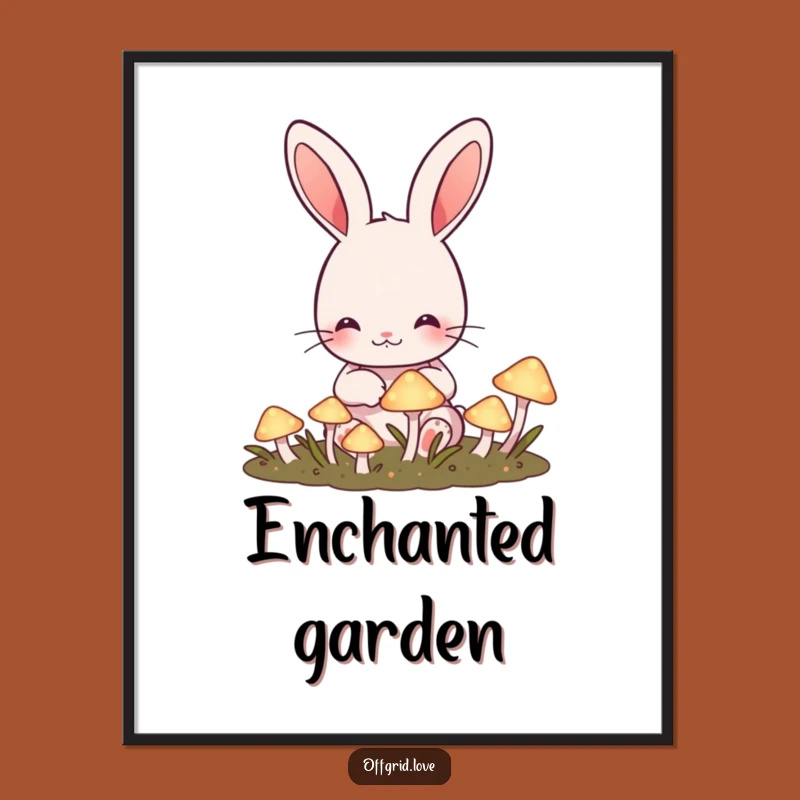 Funny Rabbit Mushroom Garden Art Poster: Glowing Art, Stunning Funny Gift