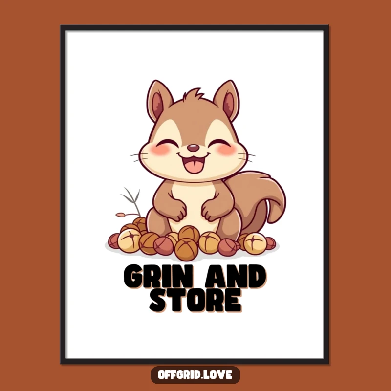 Funny Squirrel Nut Poster: Happy Grin Art, Perfect Autumn Wall Decor Gift