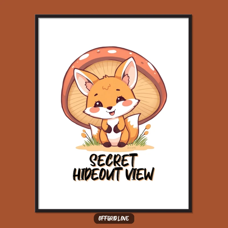 Funny Fox Mushroom Poster: Cheerful Peek Art, Perfect Woodland Decor Gift