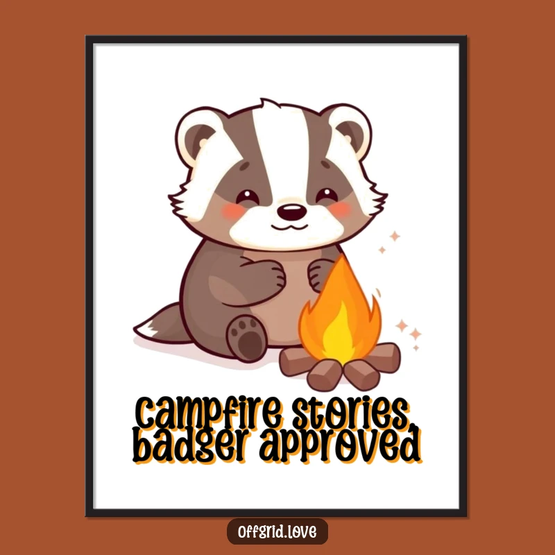 Free Printable Funny Badger Art: Cozy Campfire for Warm Downloadable Decor