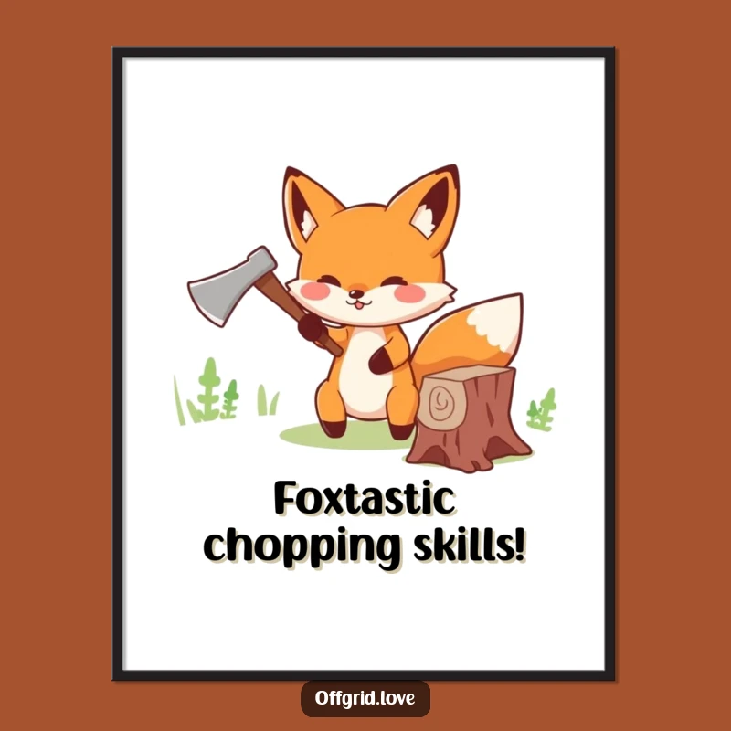 Free Printable Funny Fox Chopping Wood Wall Art - DIY Decor