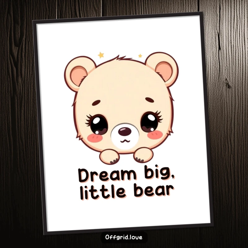 Funny Free Printable Wall Art: A cute bear cub gazing up at a vast, starry night sky with wonder. Dreamy and whimsical.