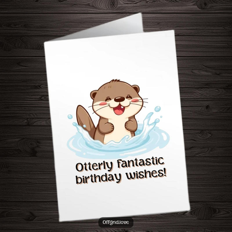 Funny Free Printable Birthday Card: Otter joyfully splashing in a stream, perfect for a hilarious DIY birthday greeting.