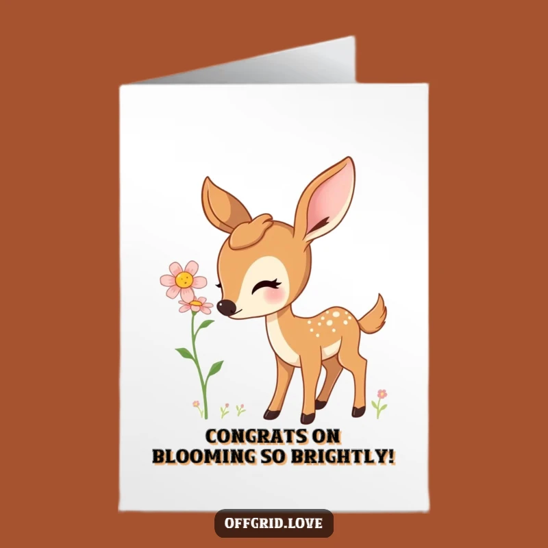 Free Printable Congrats Card: Deer & Flower, Charming Downloadable Gift to Celebrate Success