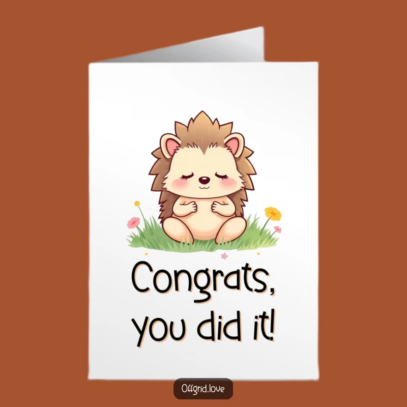 Free Printable Calm Hedgehog Congrats Card: Serene Success for Downloadable Gift