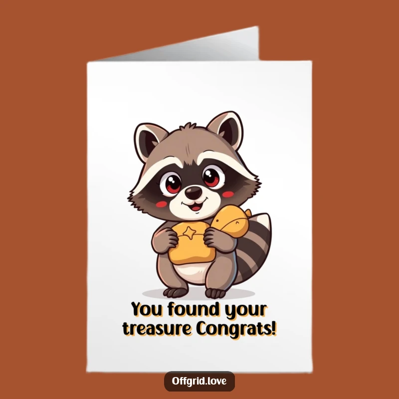 Free Printable Congrats Card: Raccoon Finds Treasure, Perfect Downloadable Gift for Any Occasion