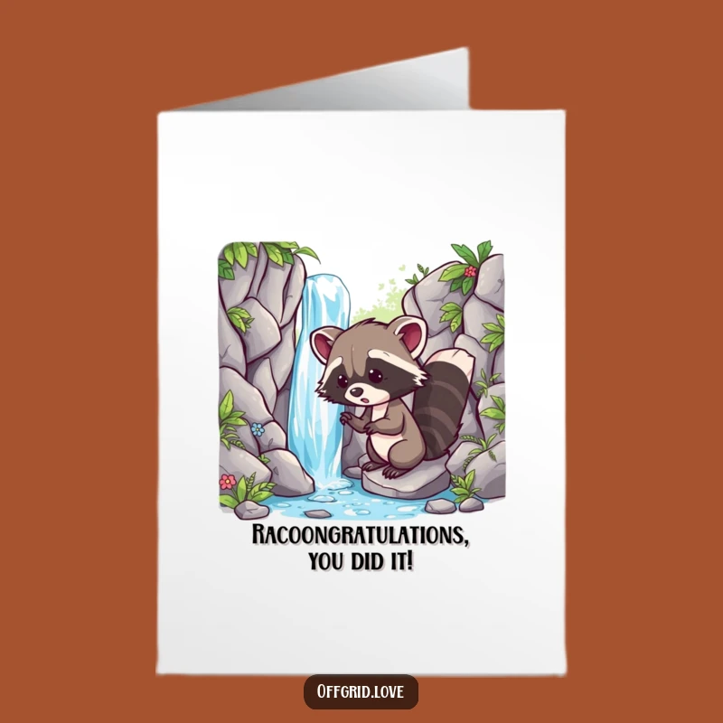 Free Printable Mischievous Raccoon Congrats Card: Discovery for Downloadable Gift