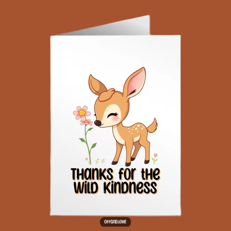 Free Printable Thank You Card: Deer Sniffing Flower, Heartfelt Downloadable Gift of Gratitude