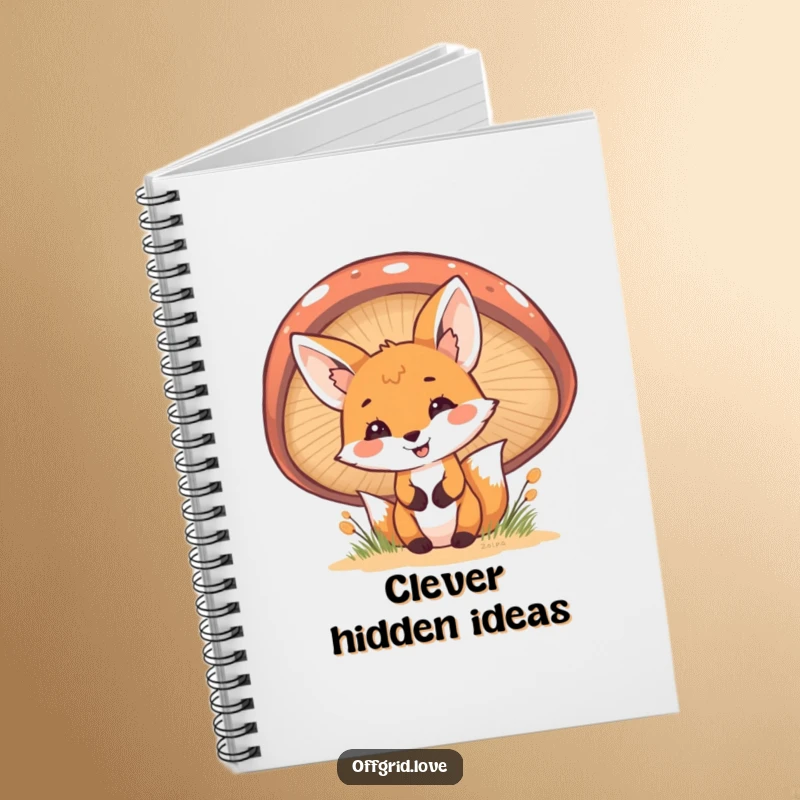 Funny Fox Notebook: A cheerful fox peeks from behind a mushroom, perfect for journaling adventures and humorous woodland notes.