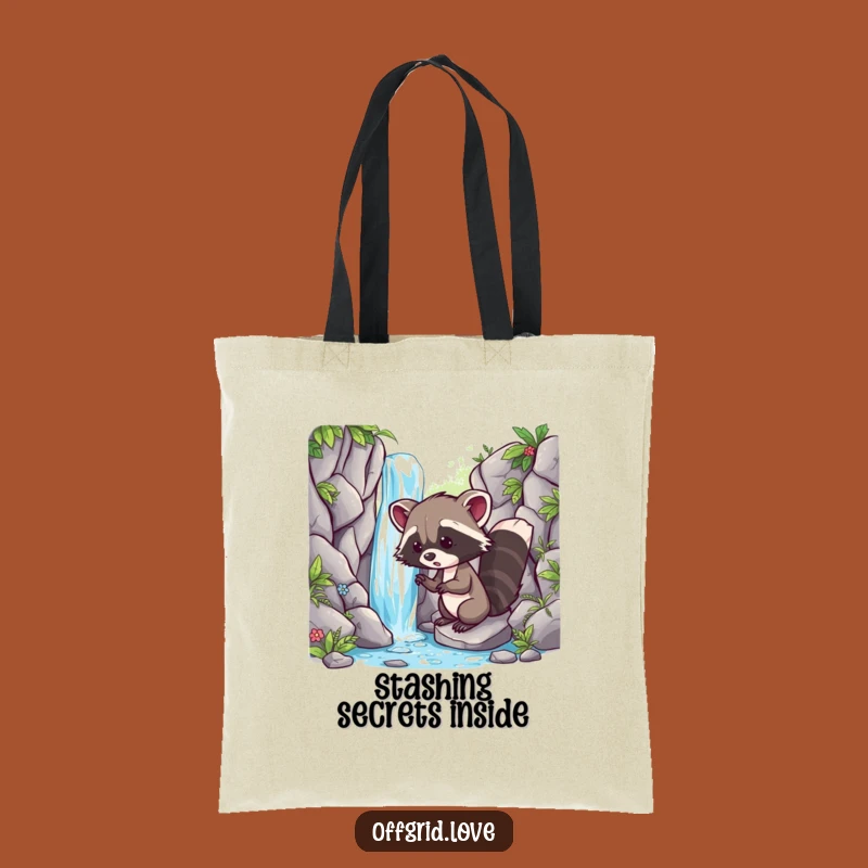 Funny Racoon Waterfall Tote Bag: Durable Adventure Carry-All, Perfect Humorous Gift