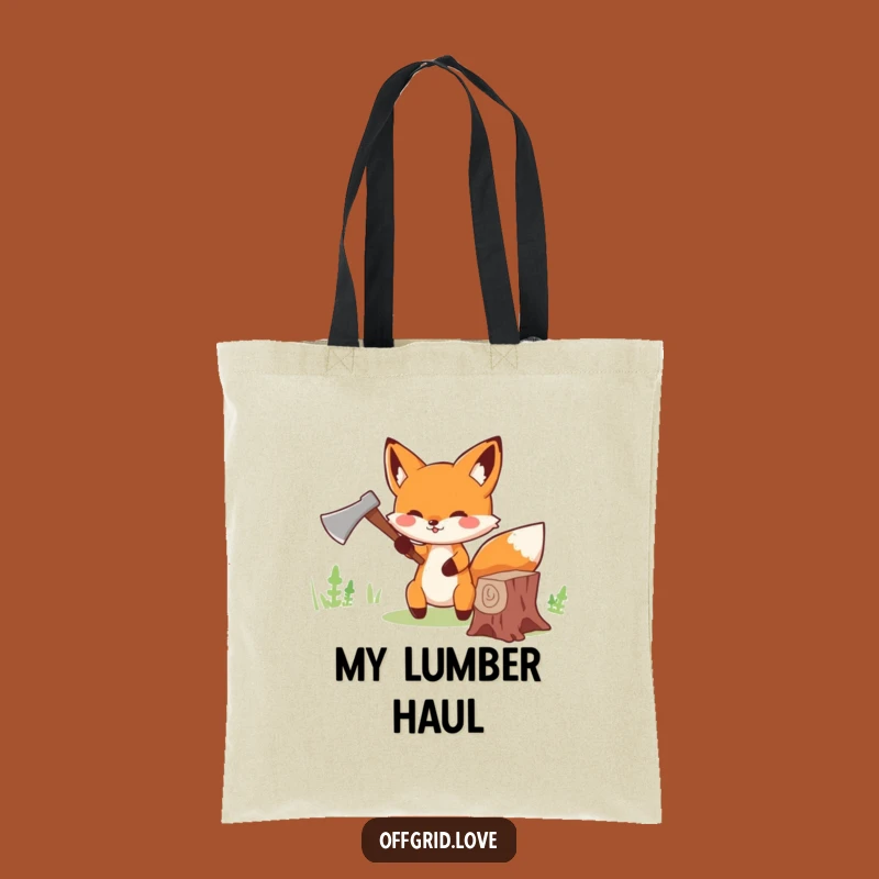 Funny Fox Wood Chopping Tote Bag: Tiny Axe Carryall, Ideal Funny Gift